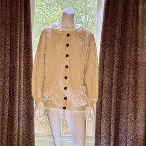 Traditional Button down Aran Sweater Hand Knitted in Scotland 100% wool Size M